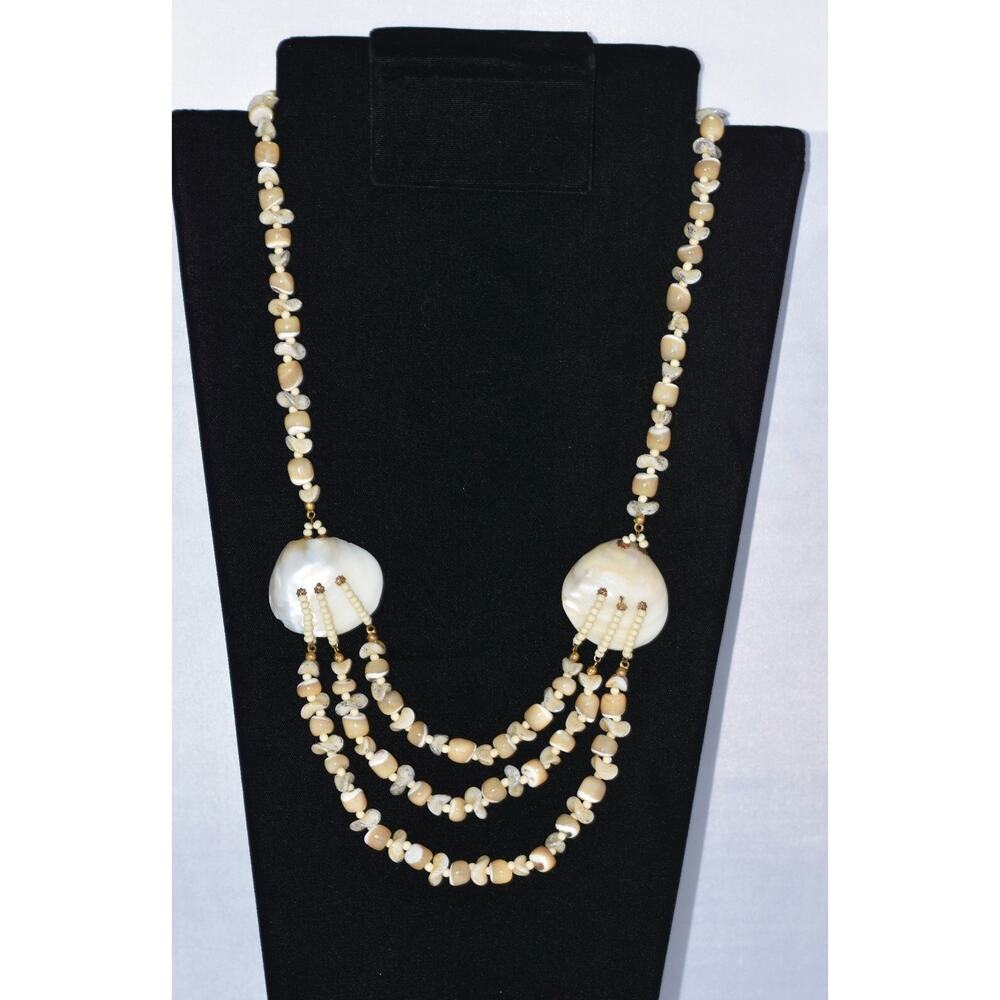 Miriam Haskell Shell Layered Mother of Pearl Beaded Statement Necklace Signed
